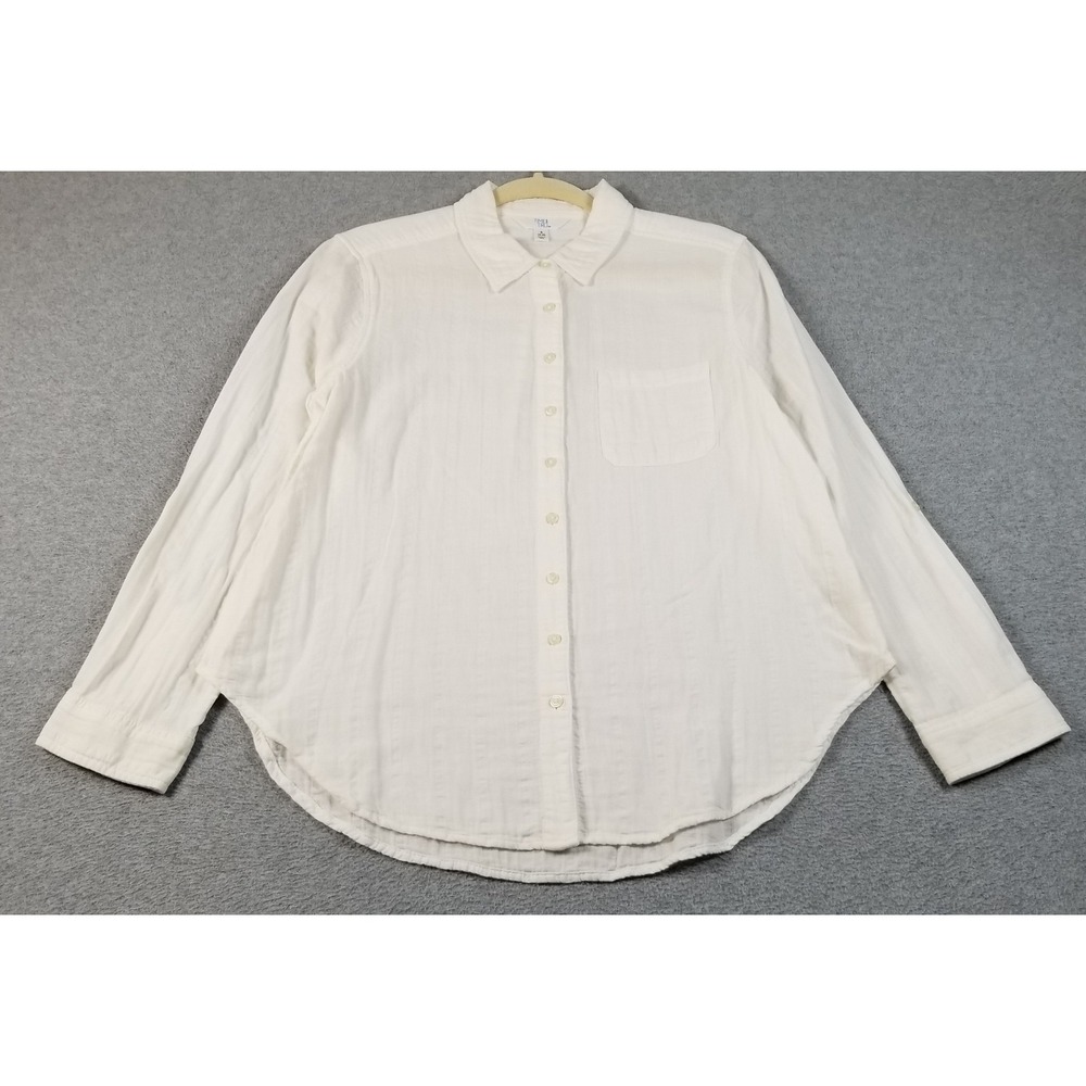 Time and Tru Button Up Shirt Women's Small White Striped Sheer Cotton Gauze Top